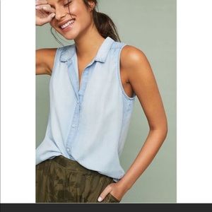 Cloth and stone chambray denim sleeveless top button up